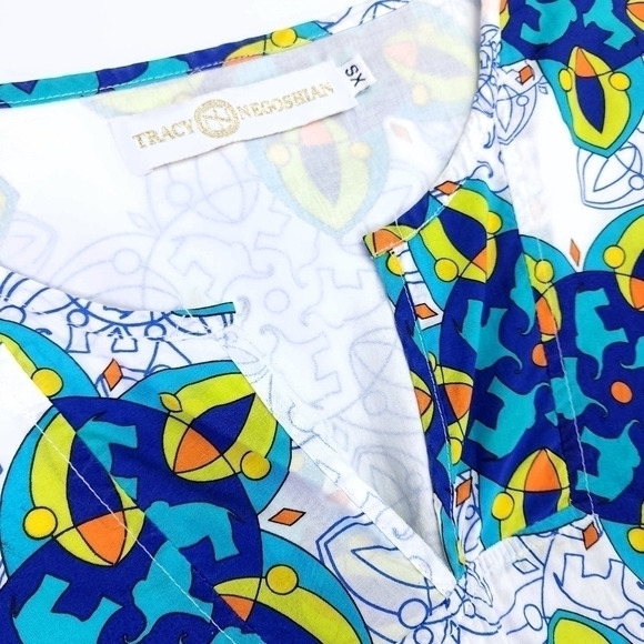 Tracy Negoshian White Blue Tunic Dress Sz Xs - Picture 6 of 9